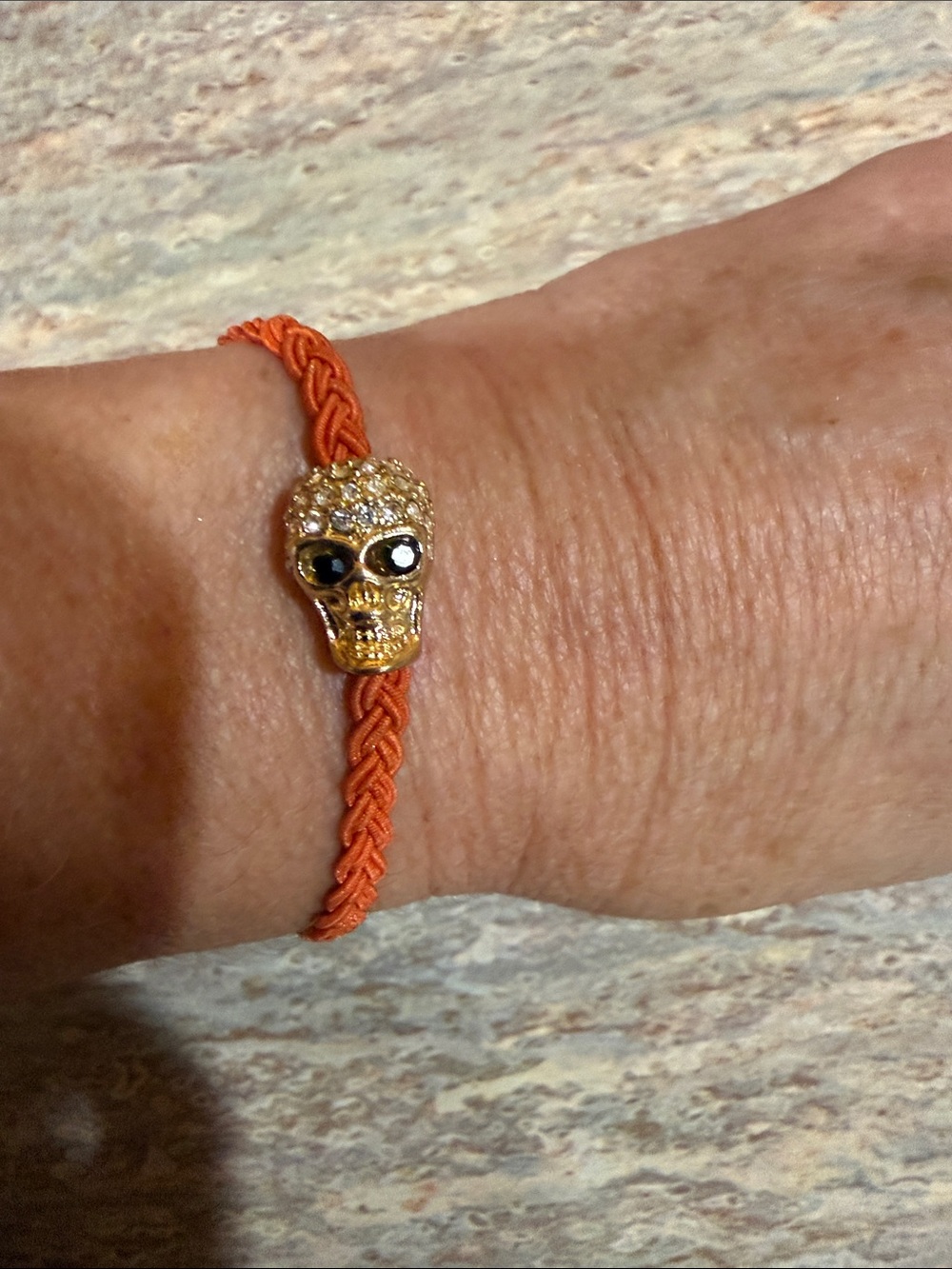 Gold Skull Charm Orange Braided Bracelet